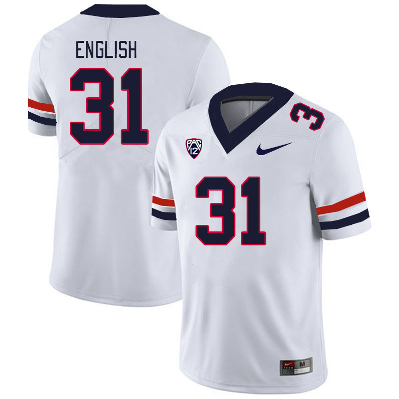 Men #31 Deric English Arizona Wildcats College Football Jerseys Stitched Sale-White